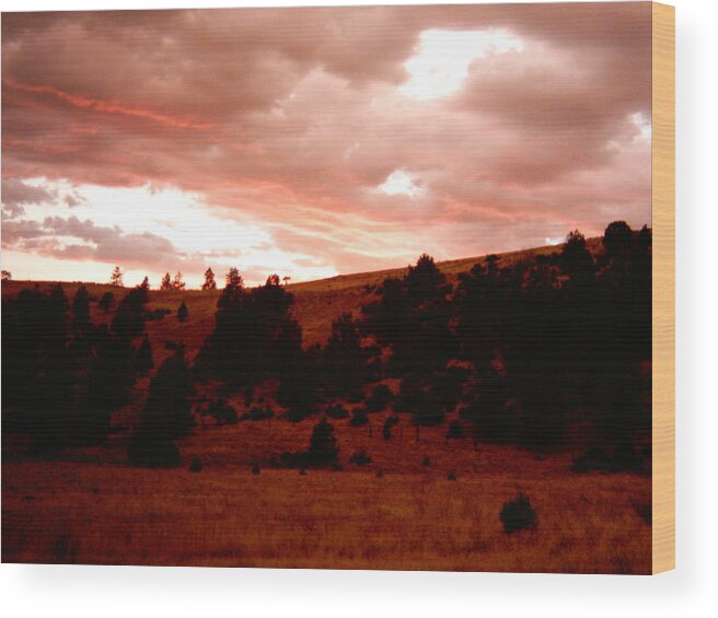 Sky Clouds Sunset Mystic Beauty Tao Zen Yoga Meditation Therapy Mystery Nature Relaxation Natural Nature Evening Dusk Mysterious Vishwarupa Mountain Red Light Hill Hills Mountains Cloud Therapeutic Interior Design Wood Print featuring the photograph Twilight Mystery by William McCoy
