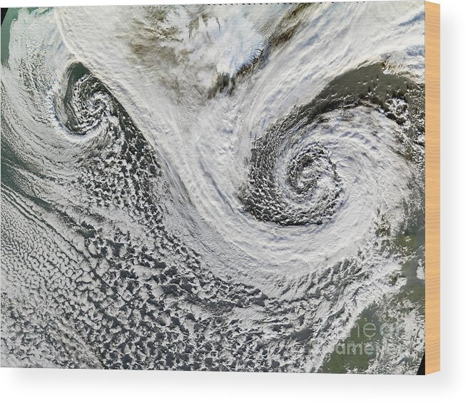 Cyclone Wood Print featuring the photograph Two Cyclones Forming by Nasa