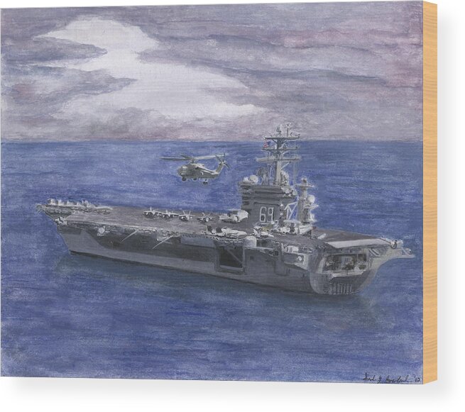 Blackhawk Wood Print featuring the painting Uss Eisenhower by Sarah Howland-Ludwig