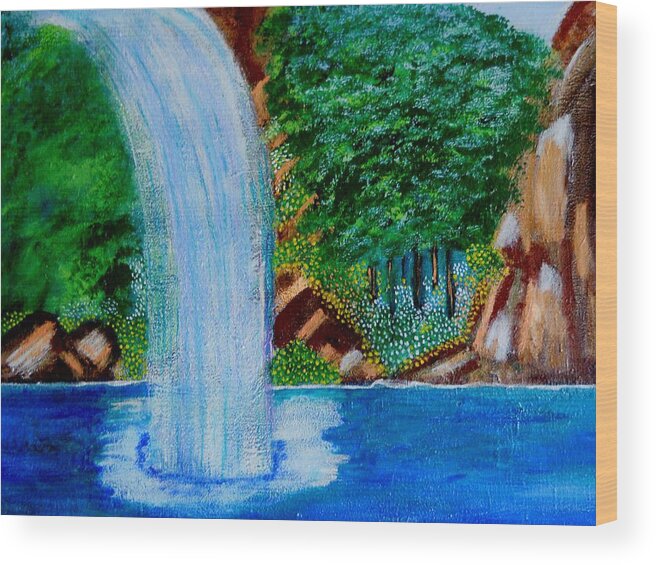 Nature Wood Print featuring the painting Waterfall 4 by Suzanne Thomas