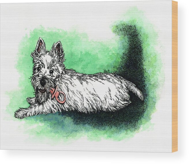 Westie Wood Print featuring the painting Westie with Soother by Patrice Clarkson