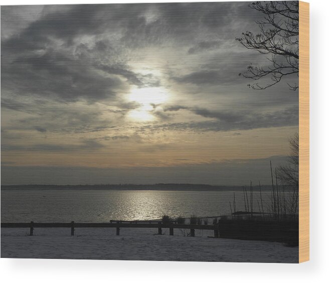 Winter Wood Print featuring the photograph winter sunset in Rhode Island by Kim Galluzzo Wozniak