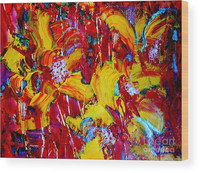 Yellow Wood Print featuring the painting Yellow Flowers by Leela Arnet