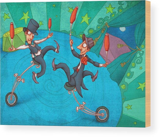 Children Wood Print featuring the painting Zanzzini Brothers by Autogiro Illustration