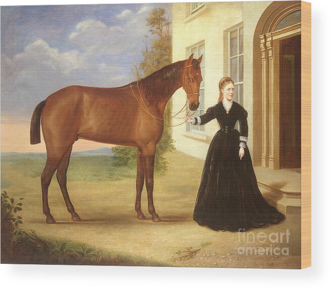 Portrait Wood Print featuring the painting Portrait of a lady with her horse by English School