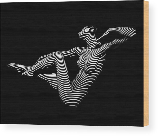 Woman Wood Print featuring the photograph 0043-DJA BW Zebra Woman Striped Girl Topographic Abstract Sensual Body Art by Chris Maher