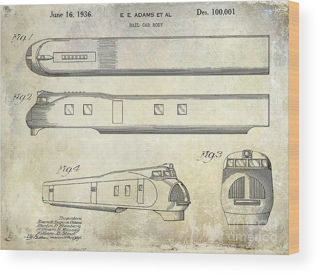 Train Patent Wood Print featuring the photograph 1936 Train Patent by Jon Neidert