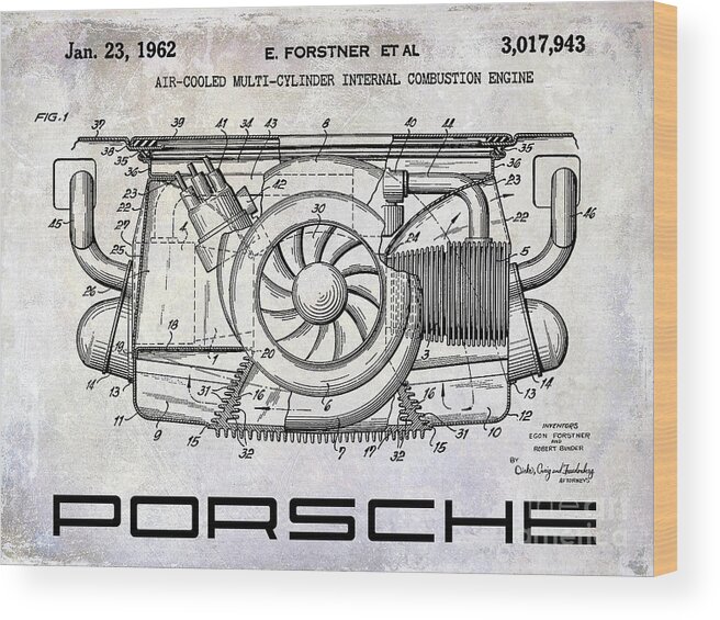 Porsche Patent Wood Print featuring the photograph 1962 Porsche Engine Patent by Jon Neidert