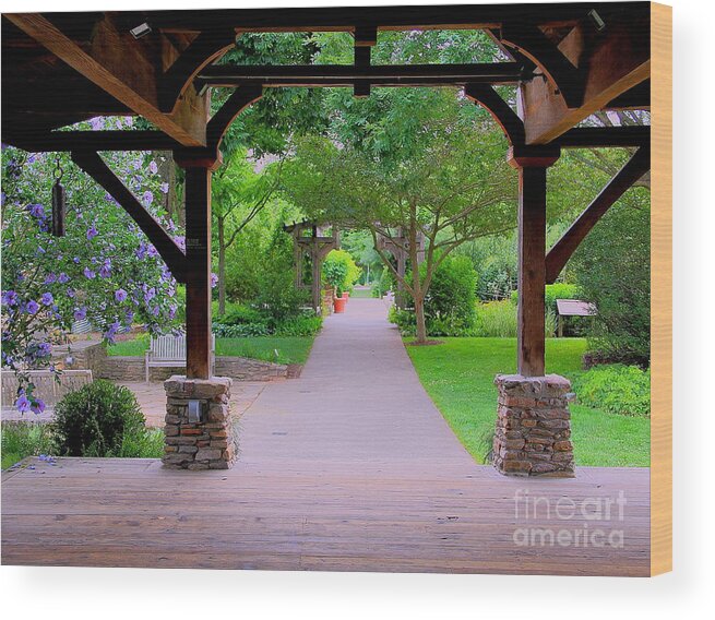 Shelter Wood Print featuring the photograph Arboretum Shelter and Walk #1 by Allen Nice-Webb