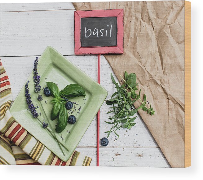 Basil Wood Print featuring the photograph Basil Still Life #2 #1 by Rebecca Cozart