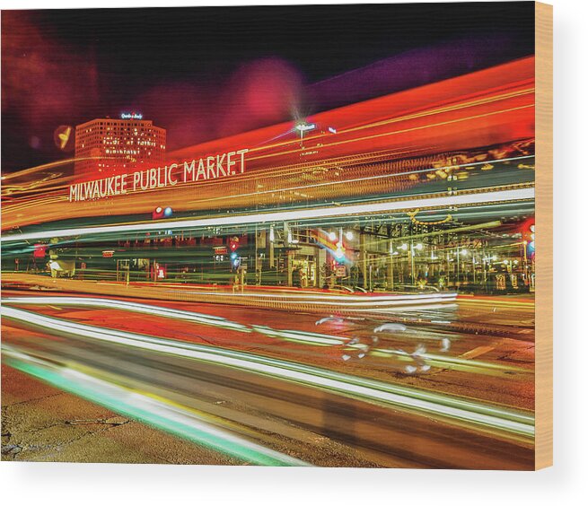 Public Market Wood Print featuring the photograph City lights #1 by Kristine Hinrichs