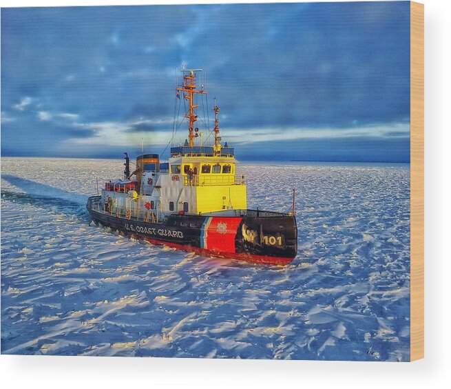 United States Coast Guard Wood Print featuring the photograph Cutting Through The Ice On Lake Michigan by Mountain Dreams
