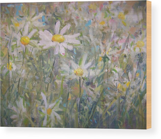 Field Of Daisies.impressionist Painting Wood Print featuring the painting Daisies #1 by Bart DeCeglie