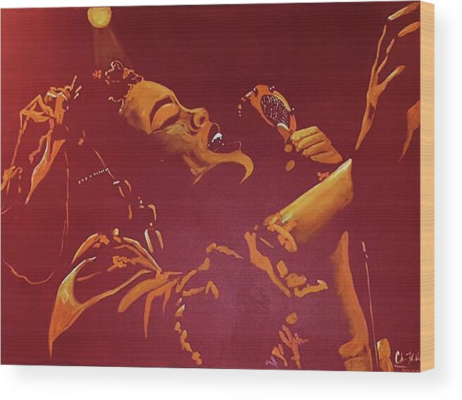 Andra Day Red Golden Wood Print featuring the painting Golden Day by Femme Blaicasso