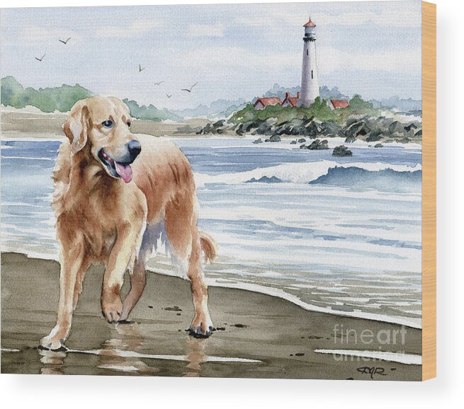 Golden Wood Print featuring the painting Golden Retriever at the Beach #2 by David Rogers