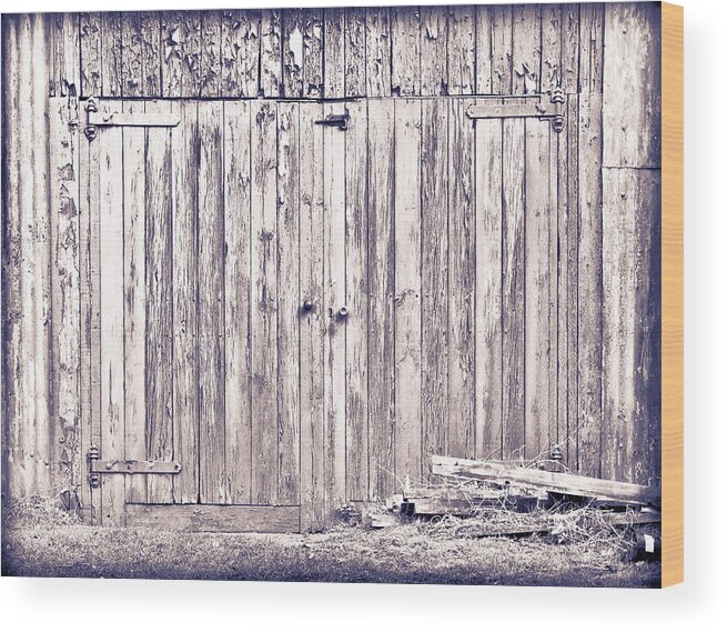 Abstract Wood Print featuring the photograph Green barn door #1 by Tom Gowanlock