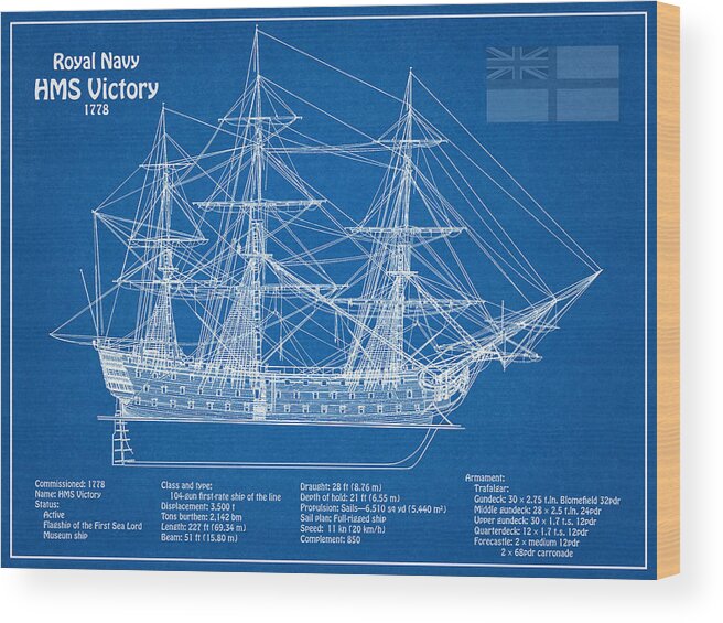 Hms Victory Wood Print featuring the digital art HMS Victory ship plans. Lord Nelson ship - AD by SP JE Art