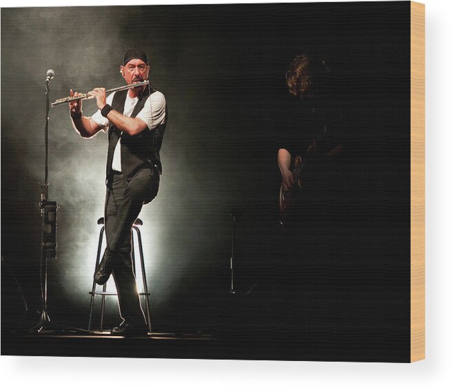 Juthro Tull Wood Print featuring the photograph Ian Anderson of Juthro Tull live concert by Michalakis Ppalis