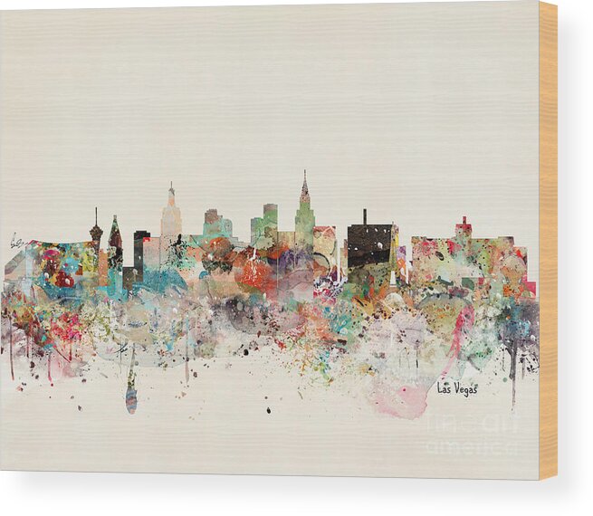 Las Vegas Wood Print featuring the painting Las Vegas Skyline #1 by Bri Buckley