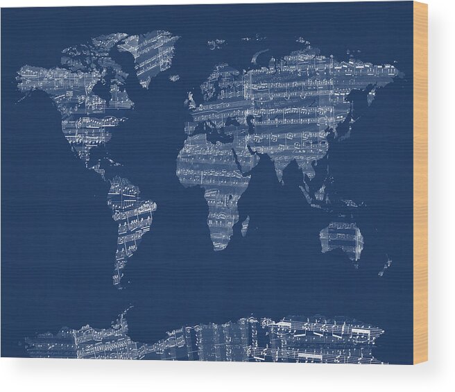 World Map Wood Print featuring the digital art Map of the World Map from Old Sheet Music #1 by Michael Tompsett