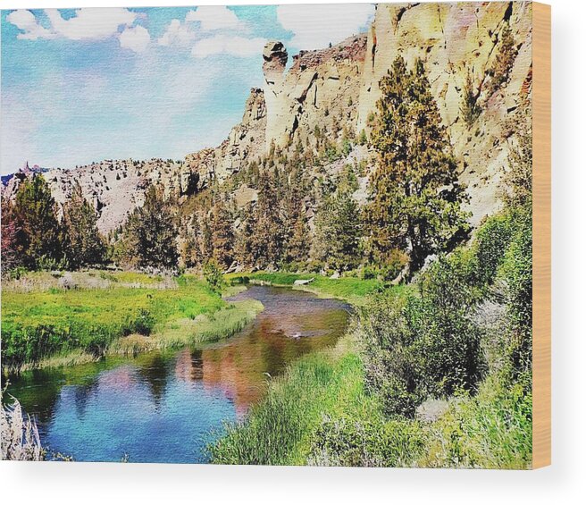 United States Wood Print featuring the digital art Monkey Face Rock - Smith Rock National Park #1 by Joseph Hendrix