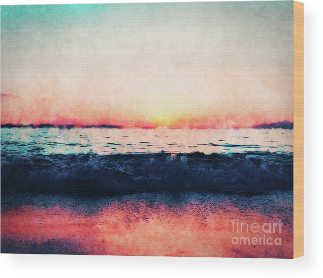 Ocean Wood Print featuring the digital art Ocean Sunset #1 by Phil Perkins