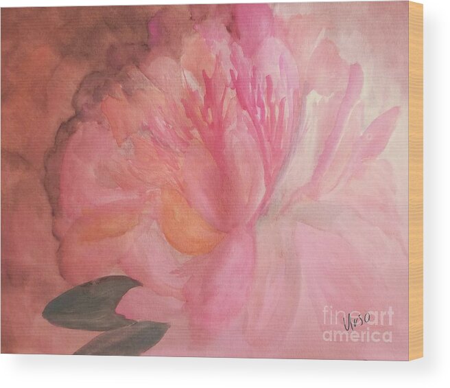 Pink Peony Wood Print featuring the painting Pink Peony #1 by Maria Urso