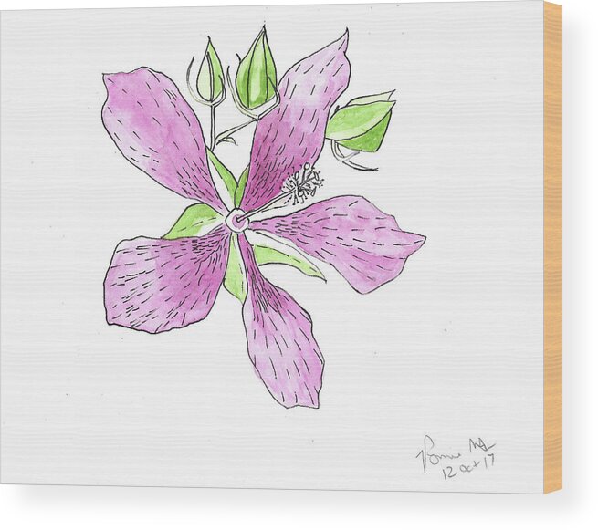 Ronnie Maum Wood Print featuring the mixed media Texas Star Hibiscus #1 by Ronnie Maum