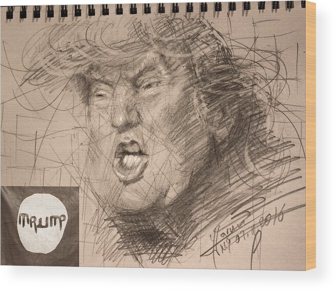 Donald Trump Wood Print featuring the drawing Trump #2 by Ylli Haruni