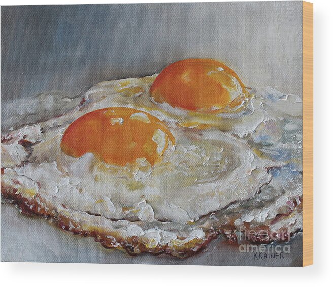 Fried Eggs Wood Print featuring the painting Two Fried Eggs #1 by Kristine Kainer