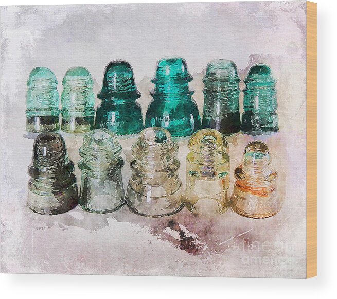 Glass Wood Print featuring the photograph Vintage Glass Insulators #1 by Phil Perkins