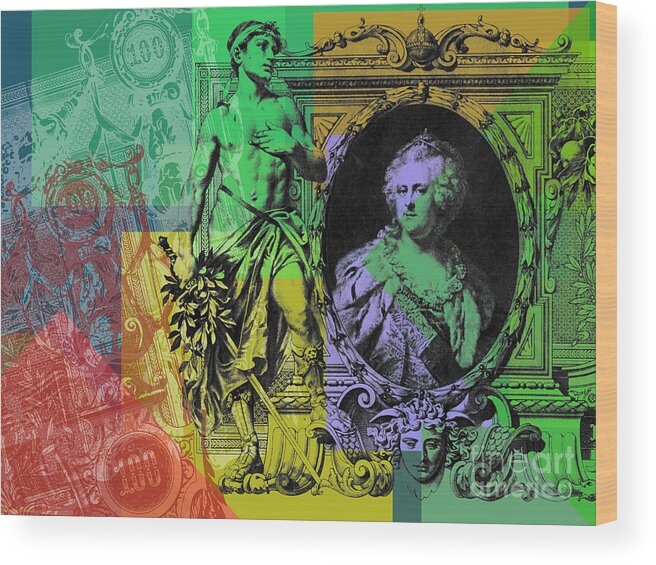 Ruble Wood Print featuring the digital art 100 ruble bill Pop Art collage #4 by Jean luc Comperat