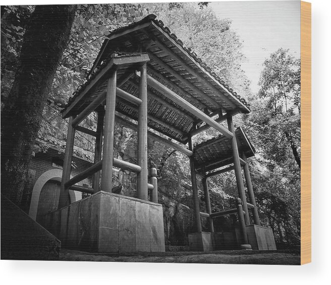 Arttopan Wood Print featuring the photograph Jingjiang Palace-China Guilin scenery-Black-and-white photograph #11 by Artto Pan