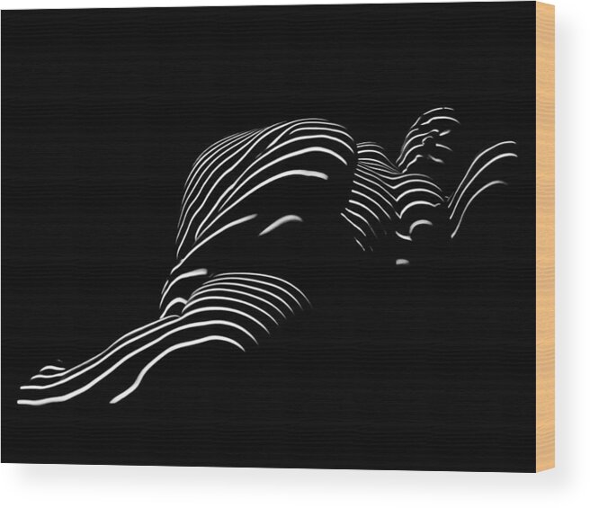 Zebra Stripes Wood Print featuring the photograph 1400-TND Zebra Woman Thin Striped Woman Black And White Abstract Photo By Chris Maher by Chris Maher
