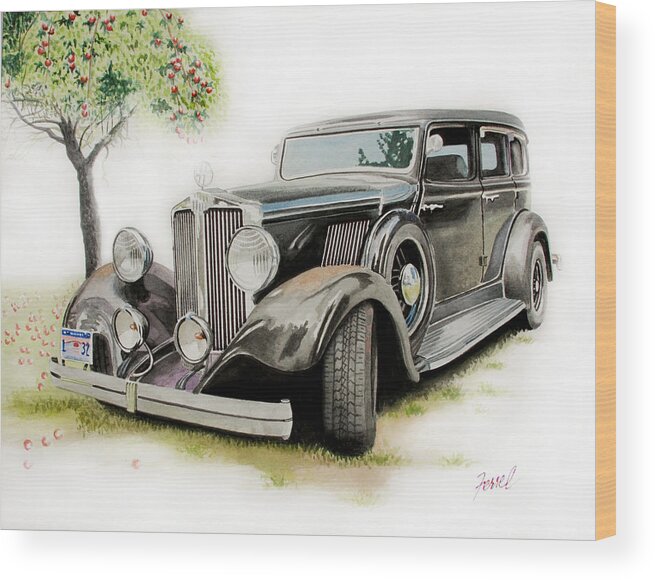 Automobile Wood Print featuring the painting 1932 Hupmobile by Ferrel Cordle