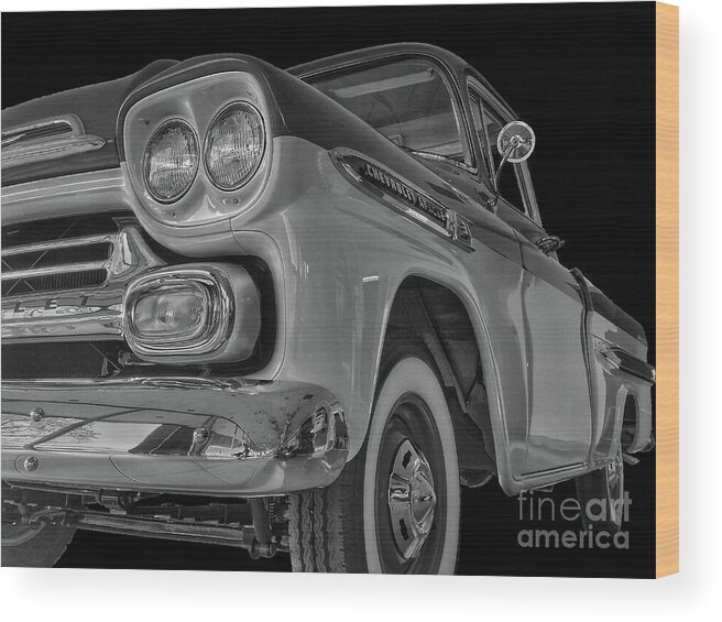 Truck Wood Print featuring the photograph 1959 Chevrolet Apache - BW by Tony Baca
