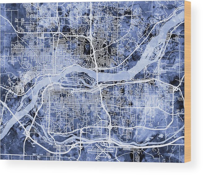 Street Map Wood Print featuring the digital art Quad Cities Street Map #2 by Michael Tompsett