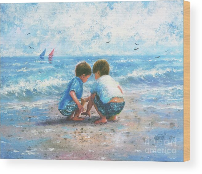 Beach Boys Wood Print featuring the painting Two Little Beach Boys #2 by Vickie Wade