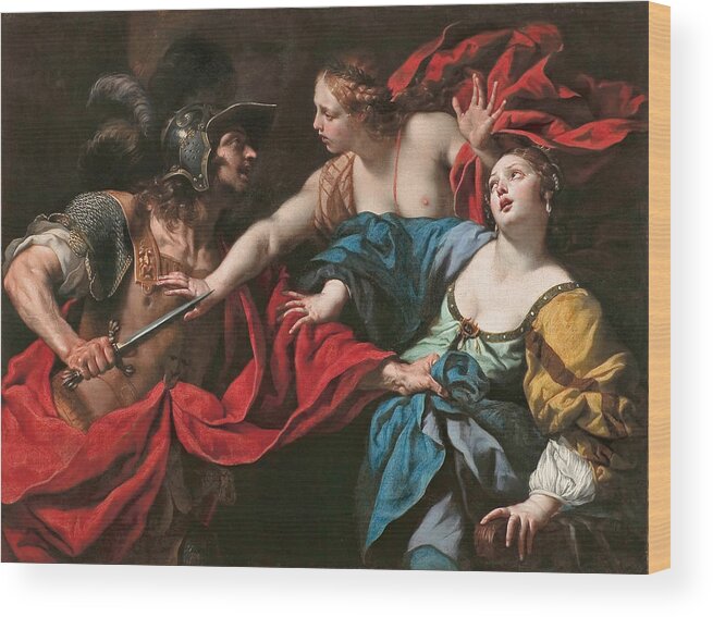 Luca Ferrari Wood Print featuring the painting Venus preventing her son Aeneas from killing Helen of Troy #1 by Luca Ferrari