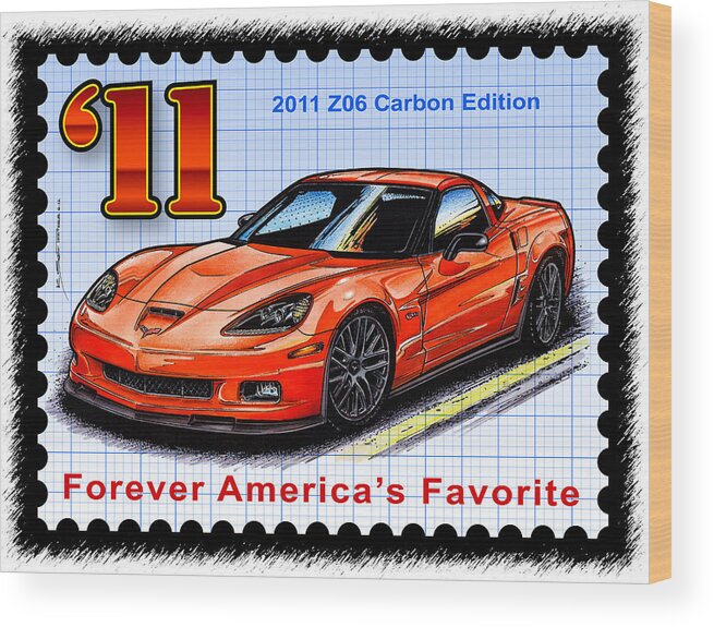 2011 Corvette Wood Print featuring the digital art 2011 Z06 Carbon Edition Corvette by K Scott Teeters