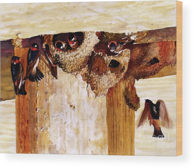 Cliff Swallows Wood Print featuring the painting #250 Cliff Swallows #250 by William Lum