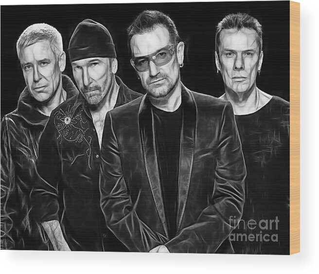 Bono Wood Print featuring the mixed media U2 Collection #4 by Marvin Blaine