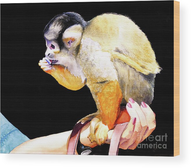 Squirrel Monkey Wood Print featuring the painting #59 Squirrel Monkey 2 #59 by William Lum