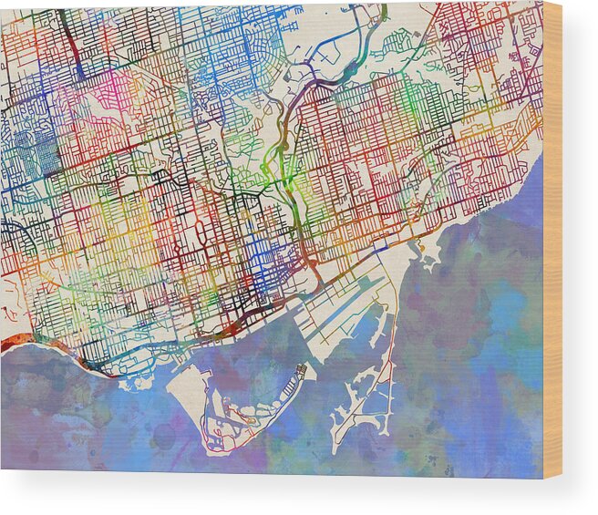 Street Map Wood Print featuring the digital art Toronto Street Map #6 by Michael Tompsett