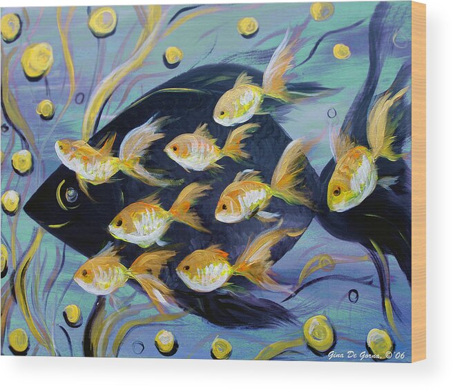 Fish Wood Print featuring the painting 8 Gold Fish by Gina De Gorna