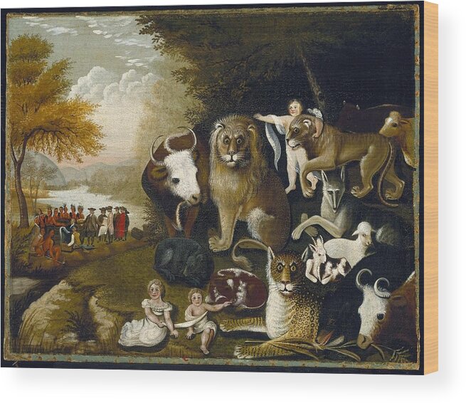 Edward Hicks (american Wood Print featuring the painting The Peaceable Kingdom #9 by MotionAge Designs