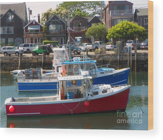 Red Wood Print featuring the photograph #904 D596 Red white Blue Rockport #904 by Robin Lee Mccarthy Photography