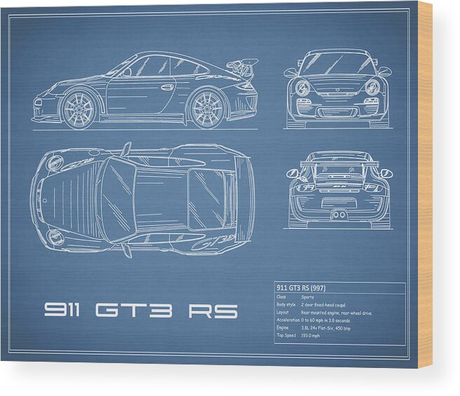 Porsche 911 Blueprint Wood Print featuring the photograph 911 GT3 RS Blueprint by Mark Rogan