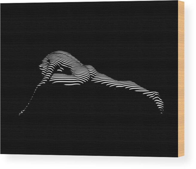 Black And White Wood Print featuring the photograph 9474-DJA Abstract Black White Nude Woman Flowing by Chris Maher