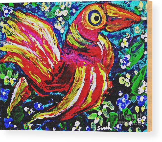 Bird Wood Print featuring the painting A Bird Imagined by Sarah Loft